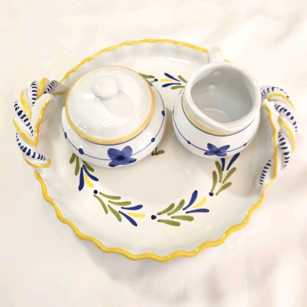 Italian Hand Painted Floral Pottery Tureen with Lid & Matching Serving Platter - Picture 2 of 16